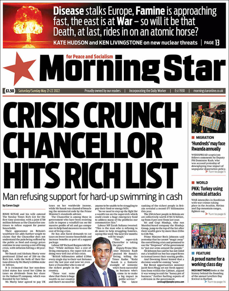 Portada de Morning Star (Reino Unido)