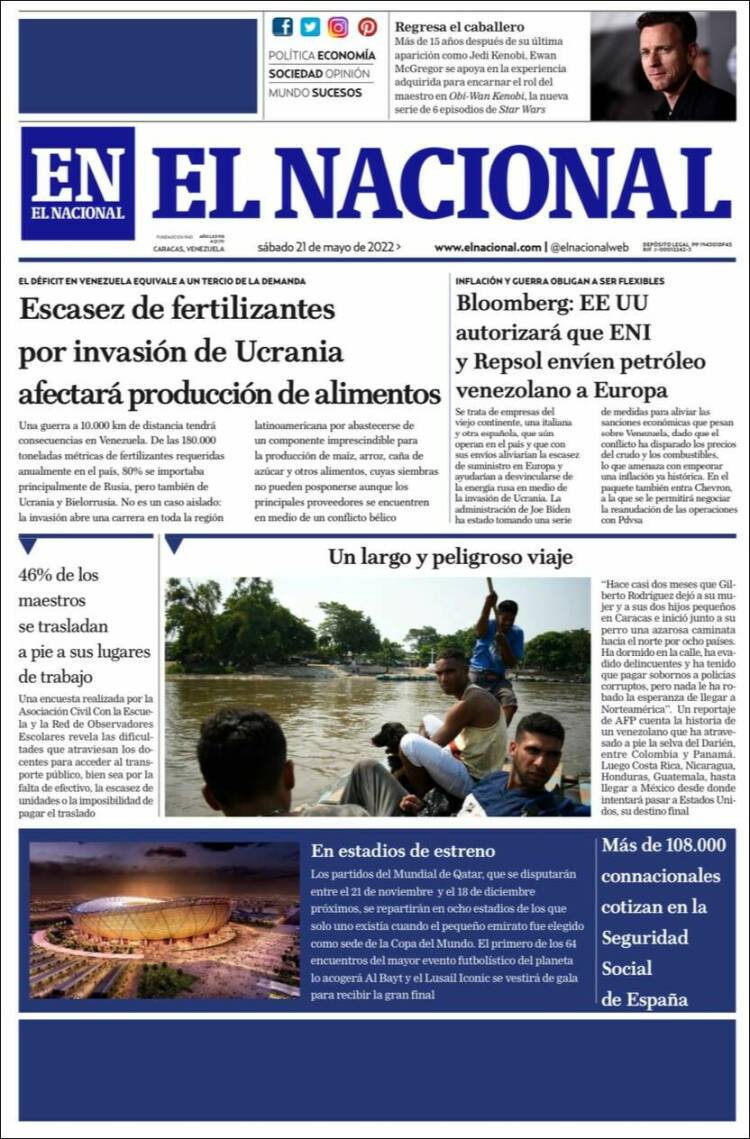 Portada de El Nacional (Venezuela)