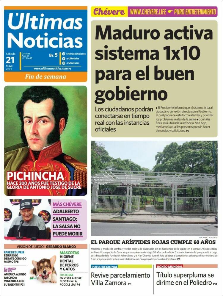 Portada de Últimas Noticias (Venezuela)