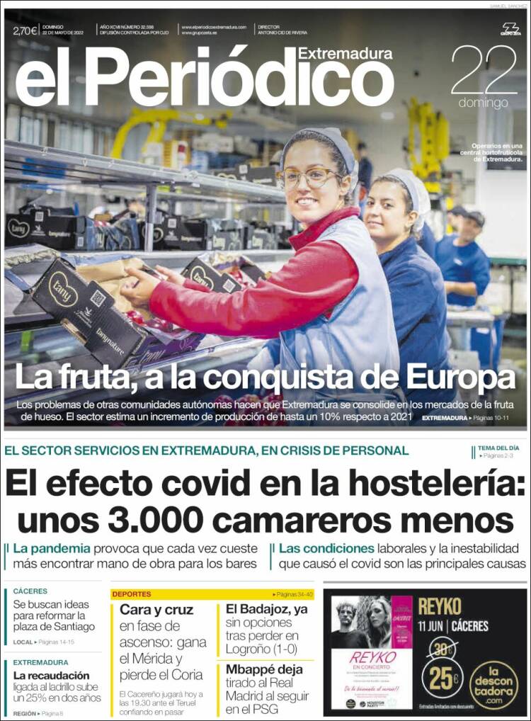 Portada de El Periódico de Extremadura (España)