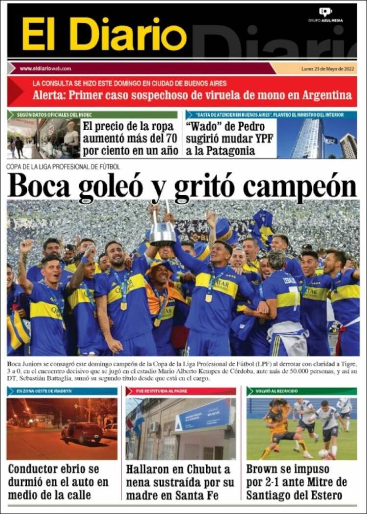 Portada de El Diario de Madryn (Argentina)