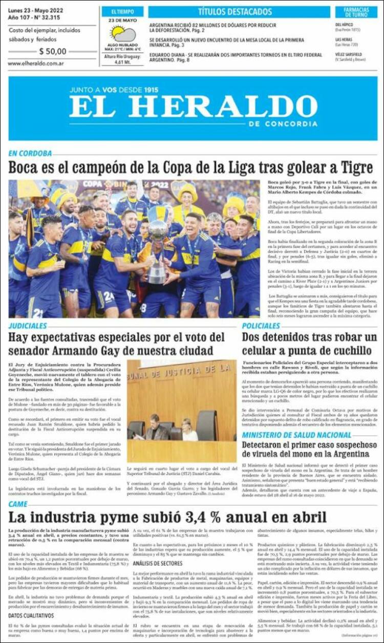 Portada de El Heraldo de Concordia (Argentina)