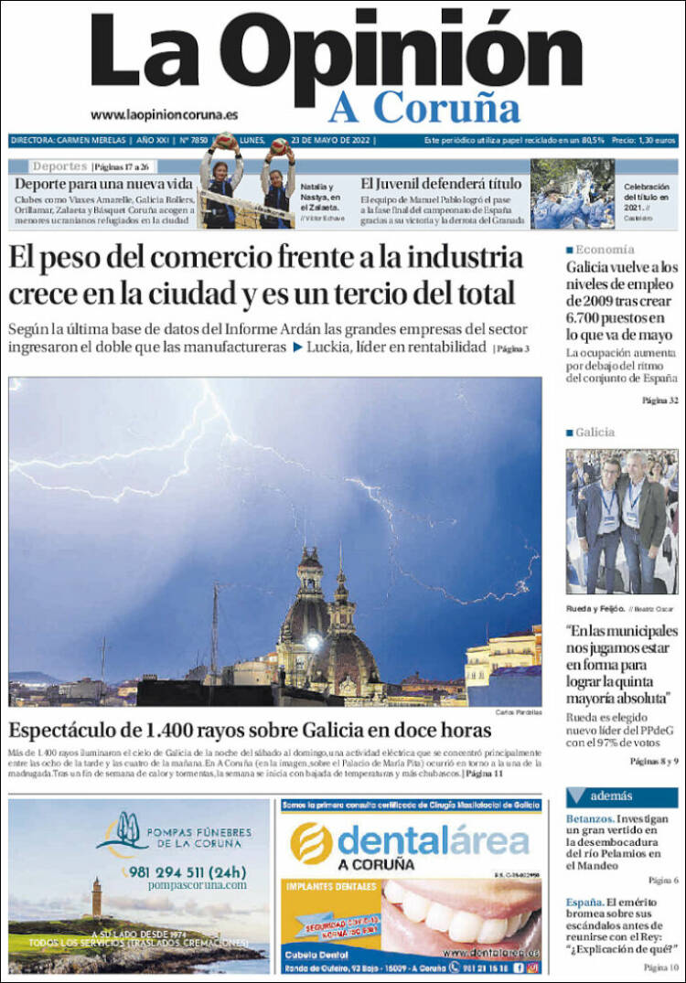 Portada de La Opinión de A Coruña (Espa&ntilde;a)