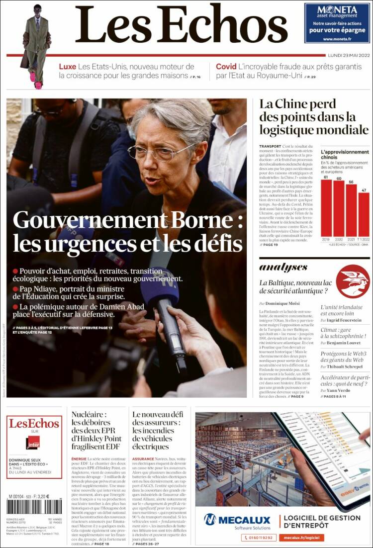 Portada de Les Echos (Francia)
