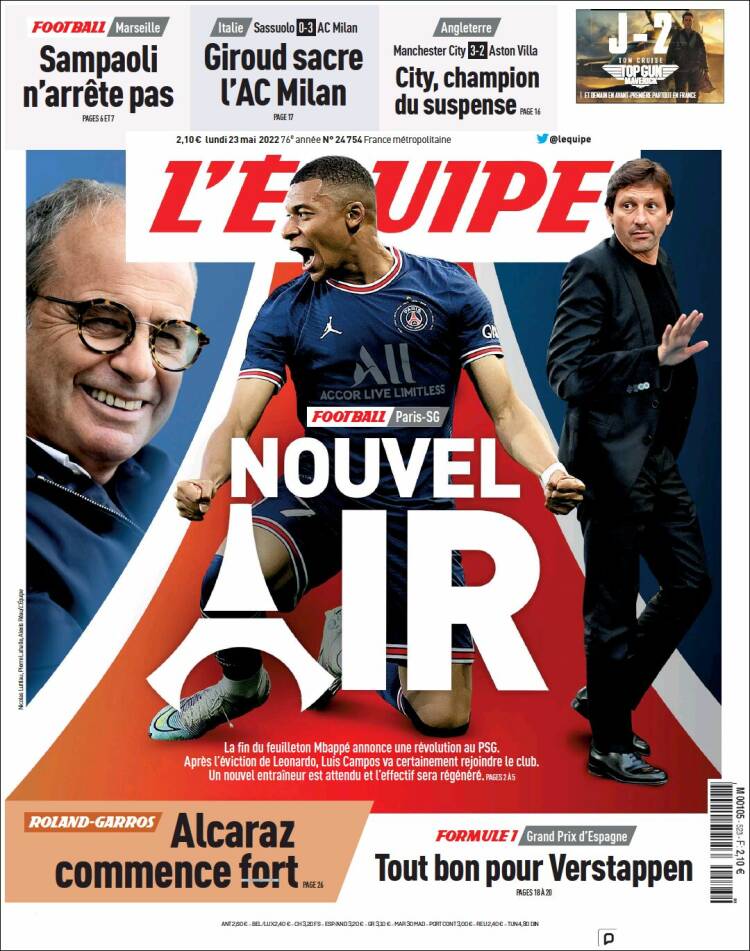 Portada de L'Equipe (Francia)