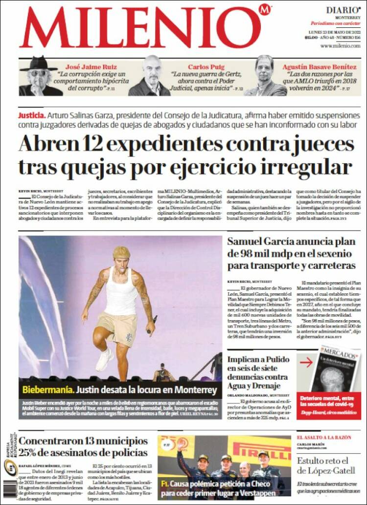 Portada de Milenio de Monterrey (M&eacute;xico)