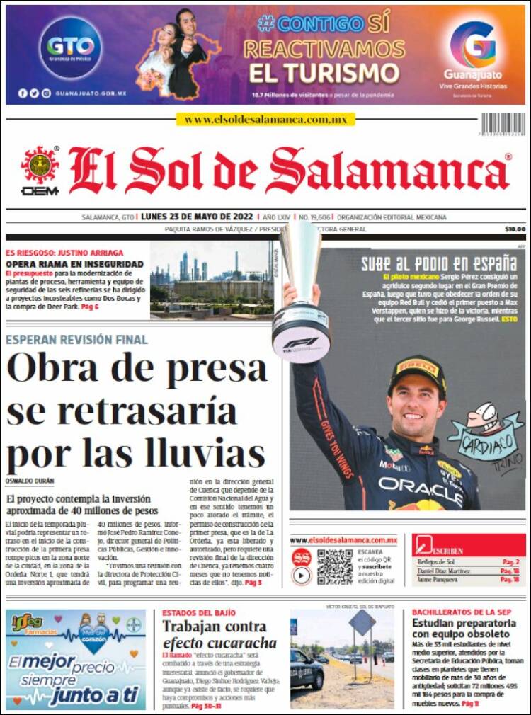 Portada de El Sol de Salamanca (M&eacute;xico)