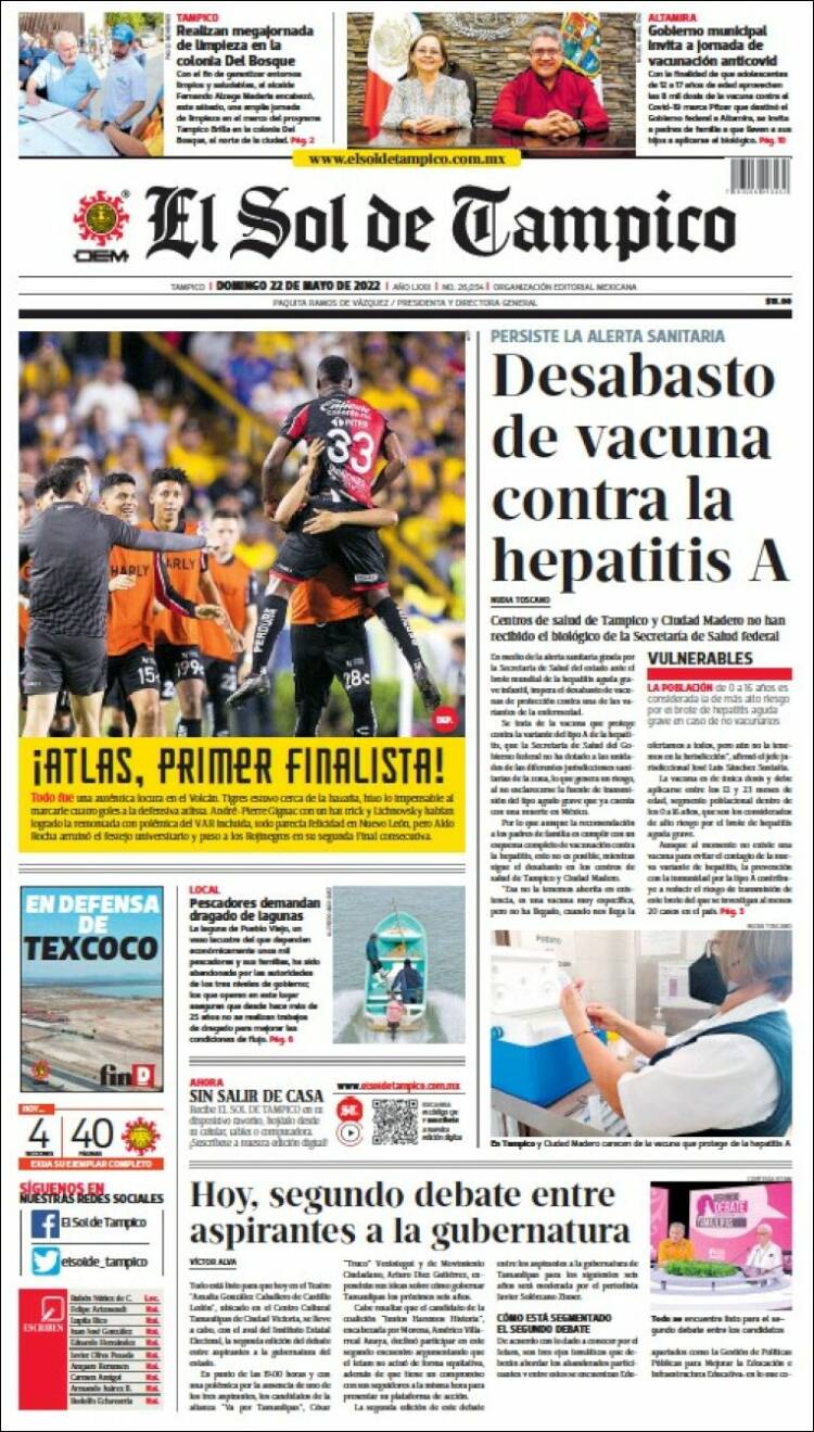 Portada de El Sol de Tampico (M&eacute;xico)