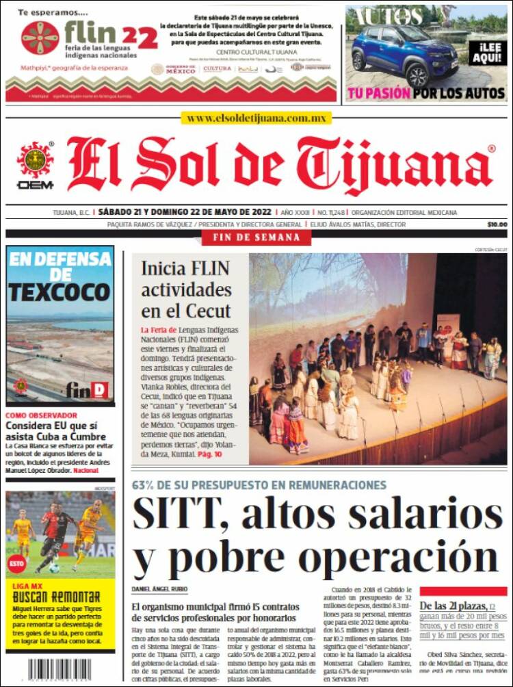 Portada de El Sol de Tijuana (M&eacute;xico)