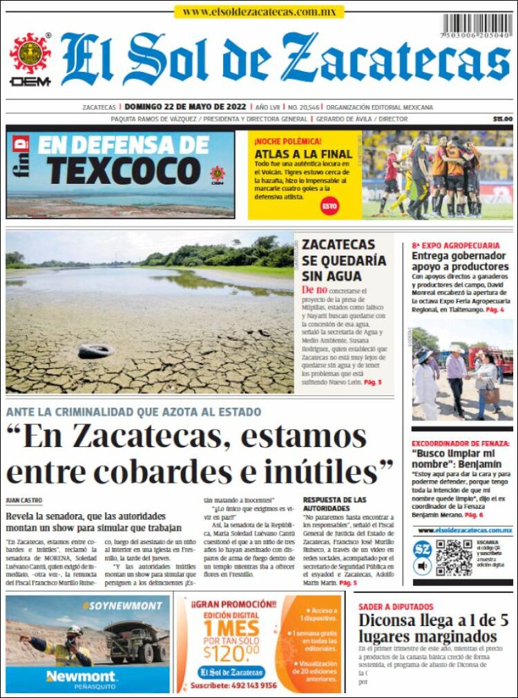 Portada de El Sol de Zacatecas (M&eacute;xico)