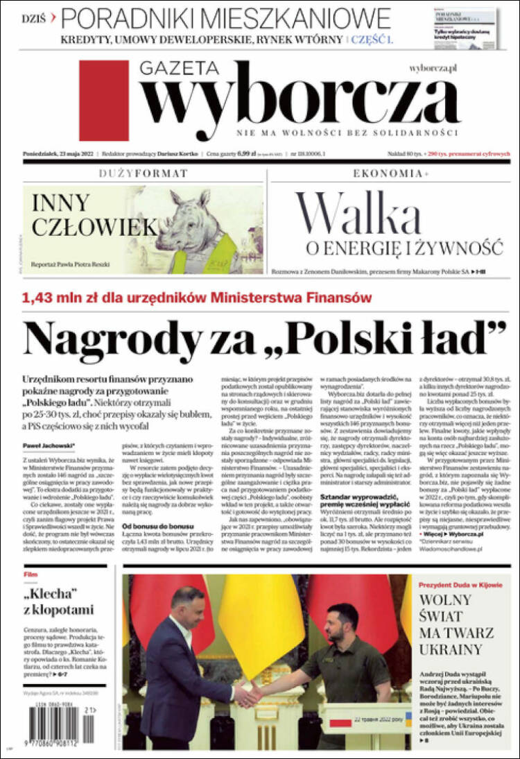 Portada de Gazeta Wyborcza (Polonia)