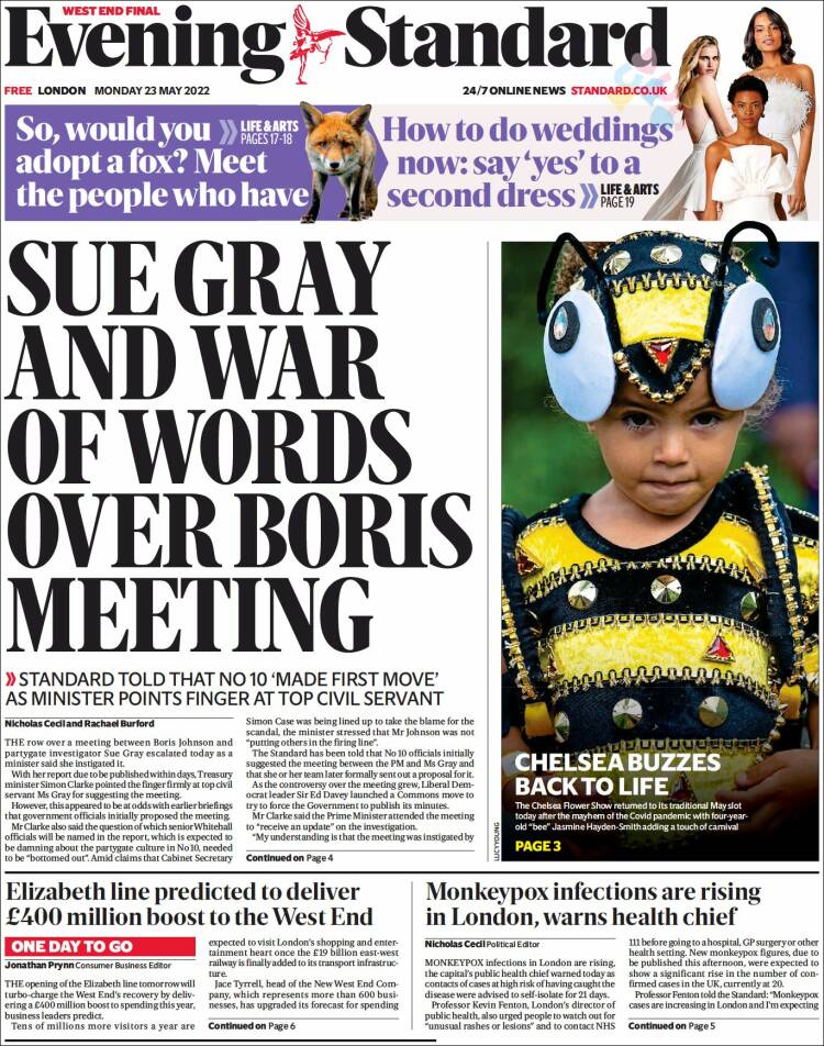 Portada de Evening Standard (Reino Unido)