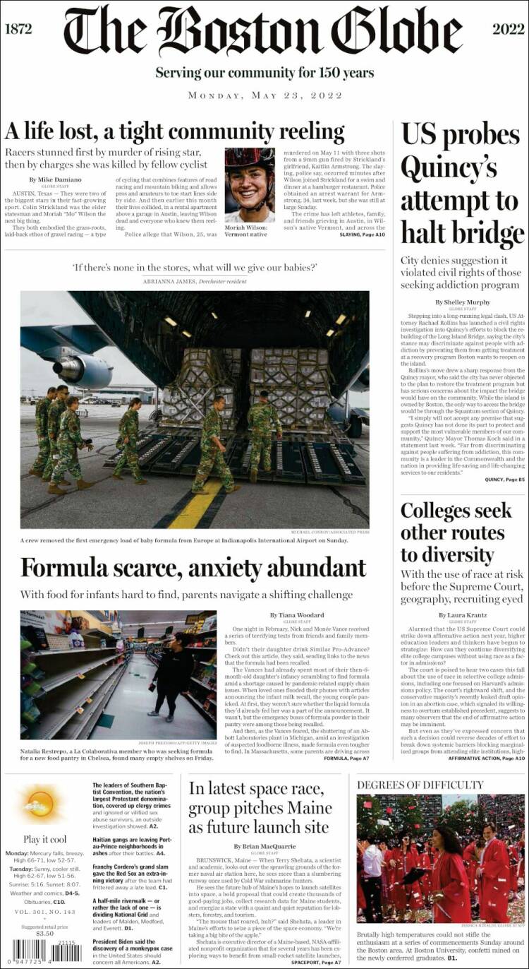 Portada de Boston Globe (USA)
