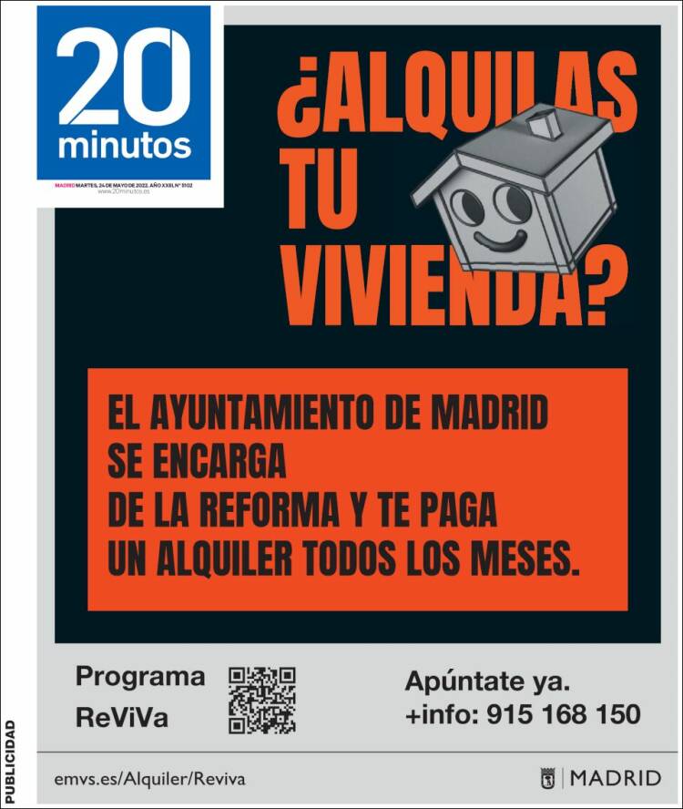 Portada de 20 Minutos - Madrid (España)