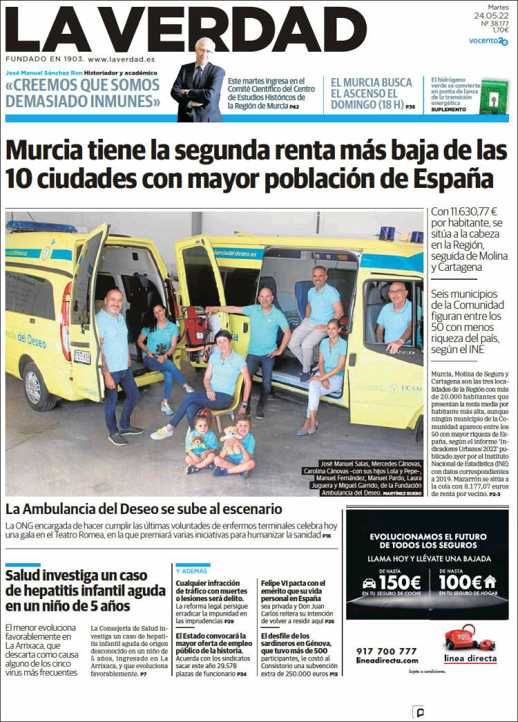 Portada de La Verdad de Murcia (España)