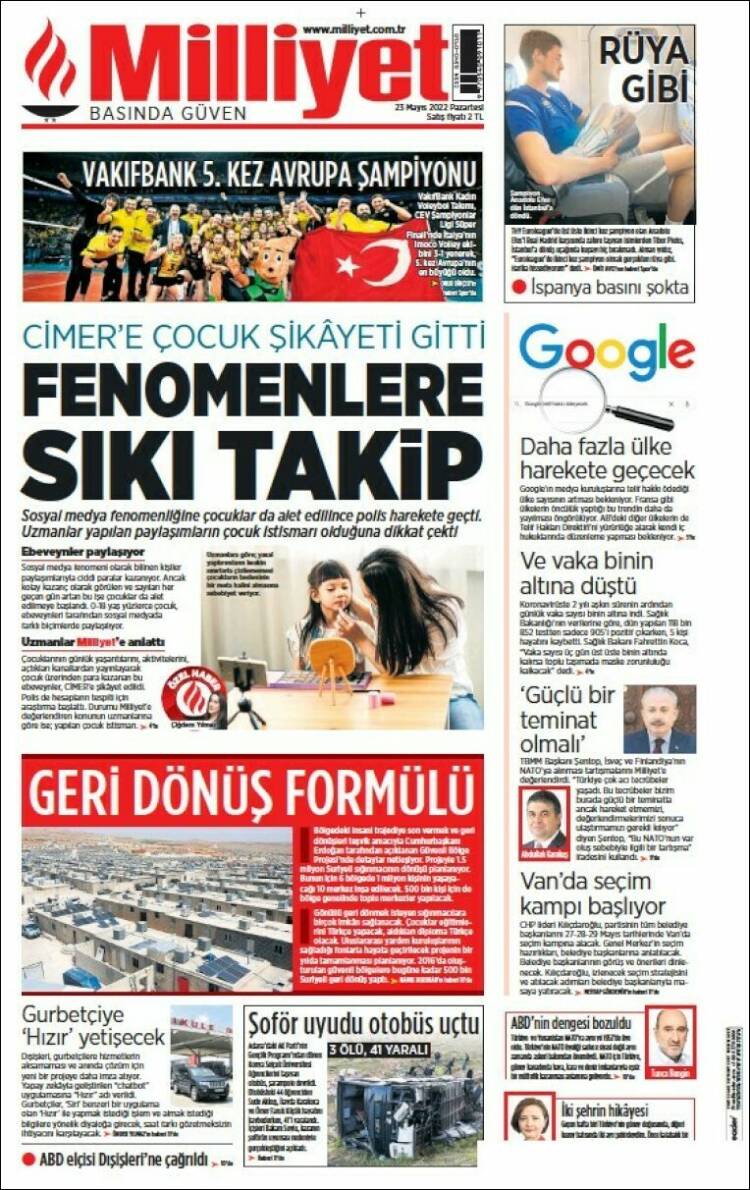 Portada de Milliyet (Turqu&iacute;a)