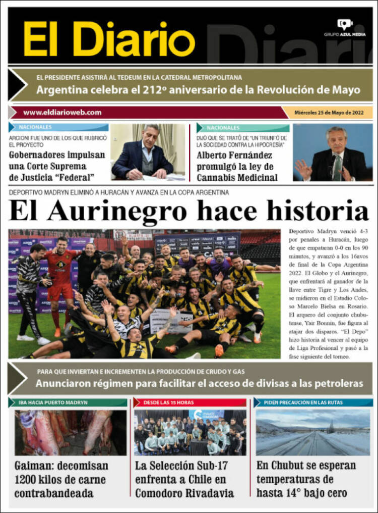 Portada de El Diario de Madryn (Argentina)