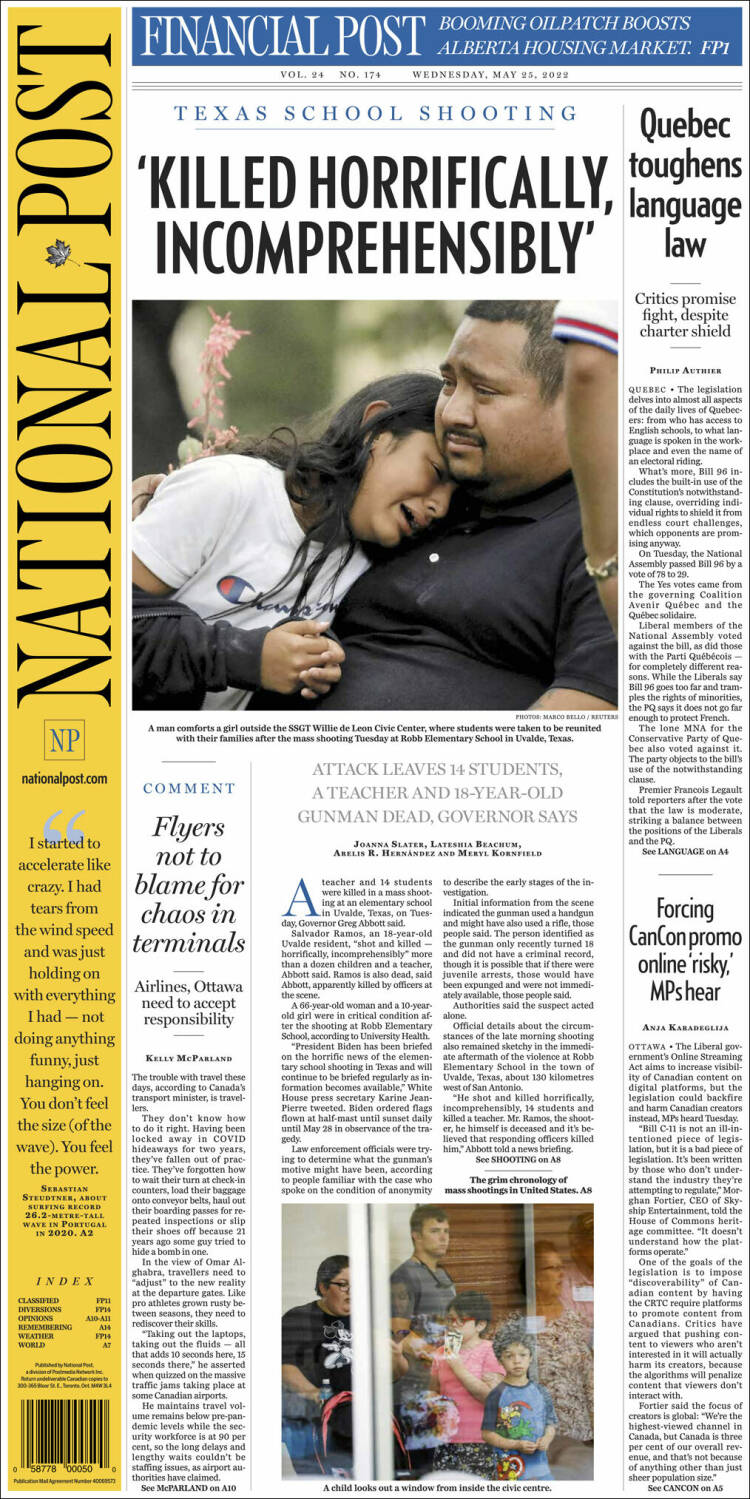 Portada de The National Post (Canadá)