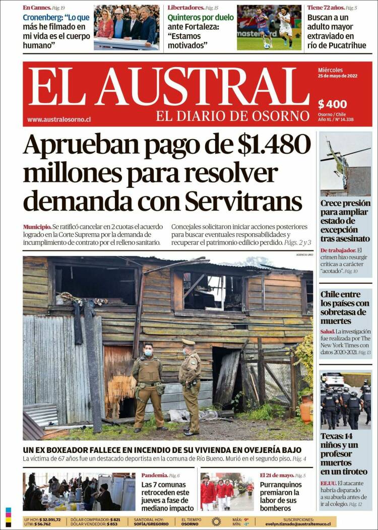 Portada de El Austral de Osorno (Chile)