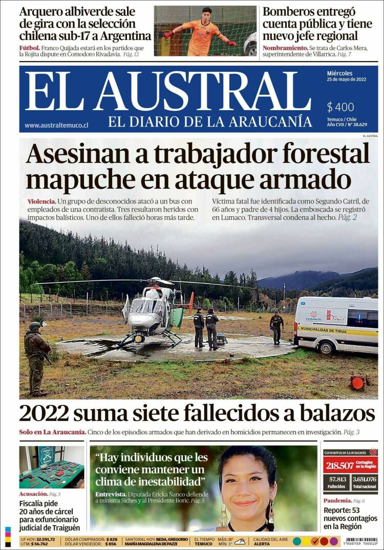 Portada de El Austral de Temuco (Chile)