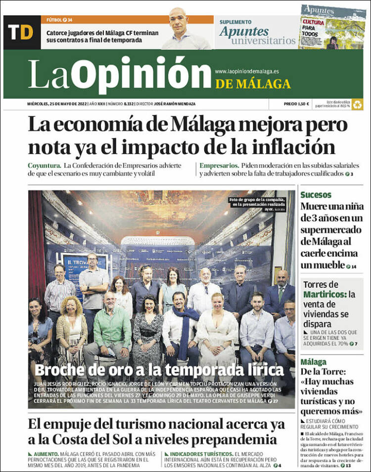 Portada de La Opinión de Málaga (España)