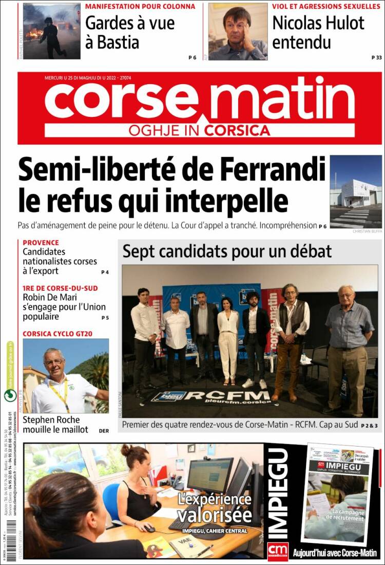 Portada de Corse-Matin (Francia)