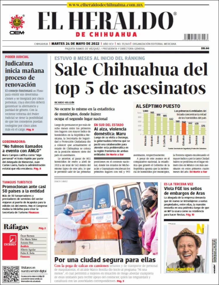 Portada de El Heraldo de Chihuahua (México)