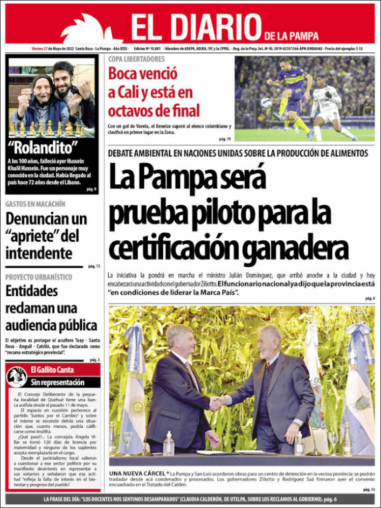 Portada de Diario de La Pampa (Argentina)
