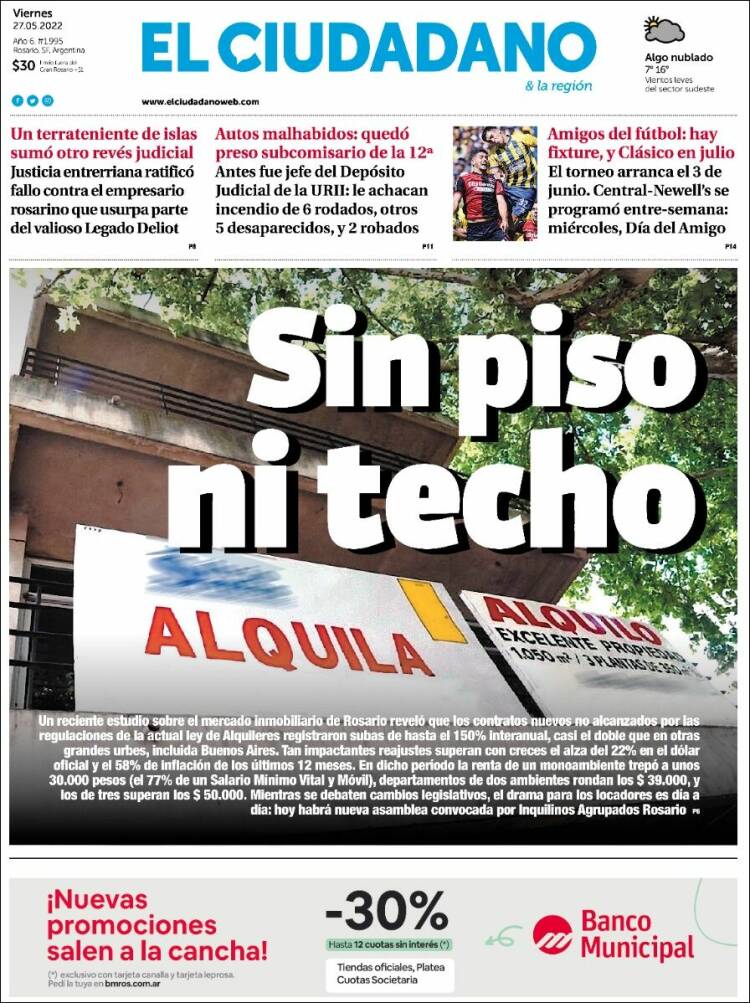 Portada de Diario El Ciudadano (Argentina)