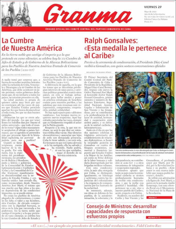 Portada de Granma (Cuba)