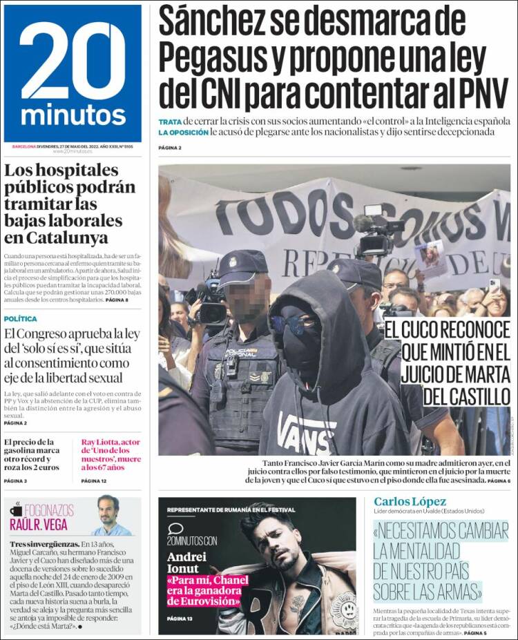 Portada de 20 Minutos - Barcelona (España)
