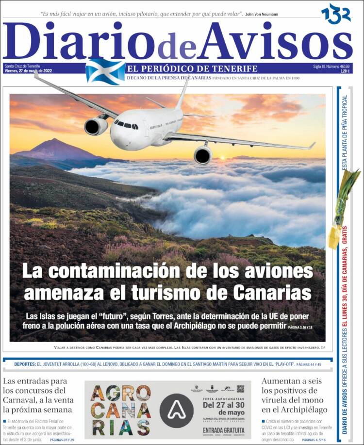 Portada de Diarios de Avisos (España)