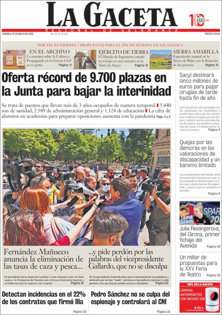 Portada de La Gaceta de Salamanca (España)