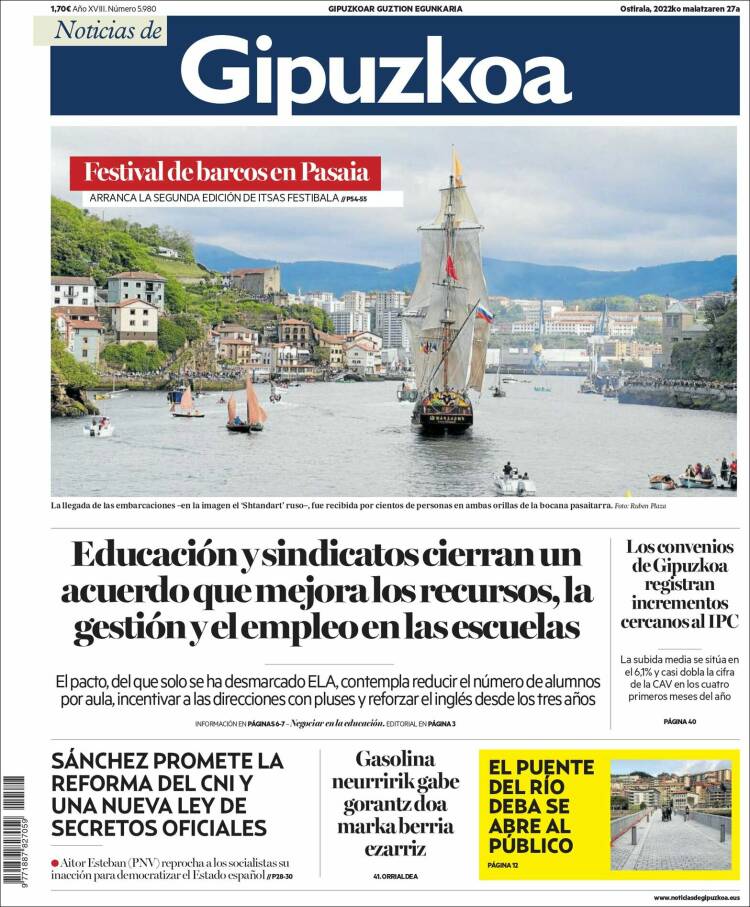 Portada de Noticias de Gipuzkoa (España)