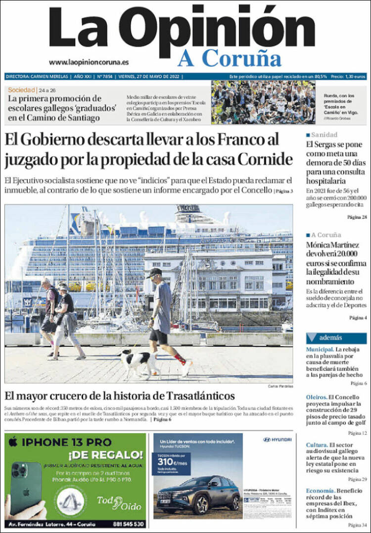 Portada de La Opinión de A Coruña (España)