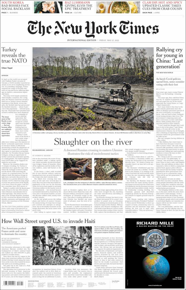 Portada de International New York Times (Europa)