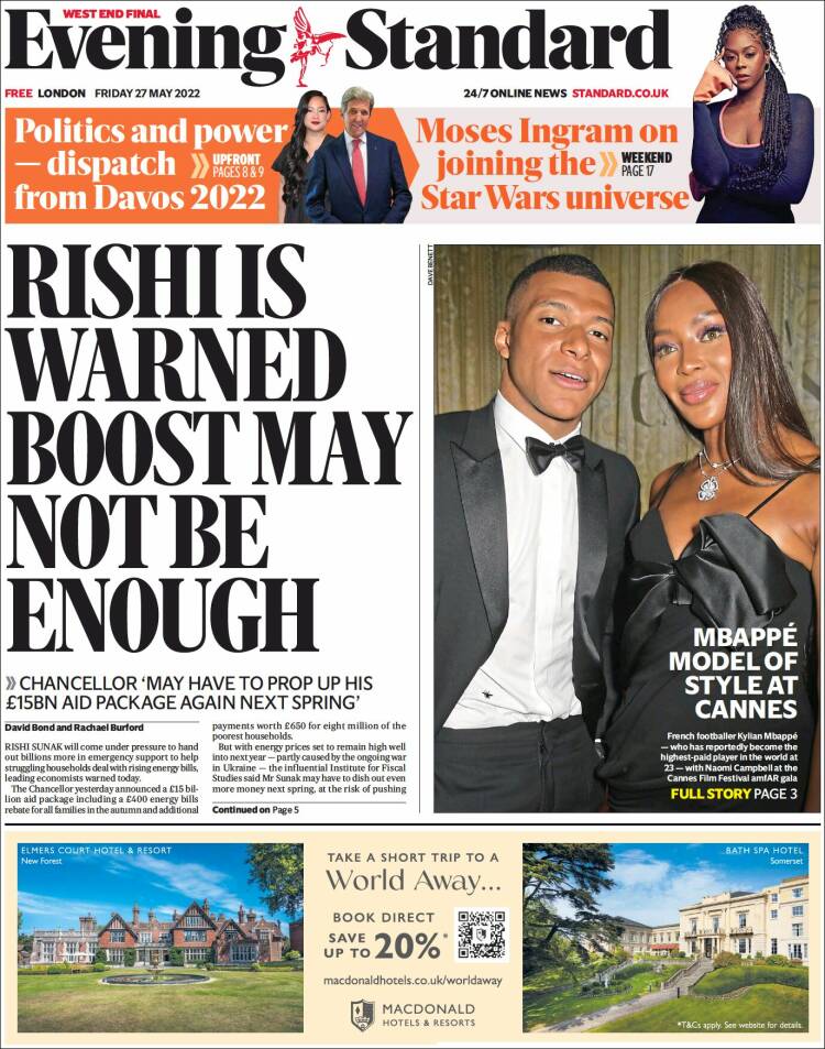 Portada de Evening Standard (Reino Unido)