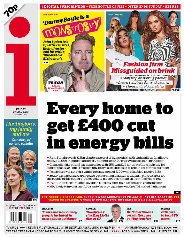 Portada de The i (Reino Unido)