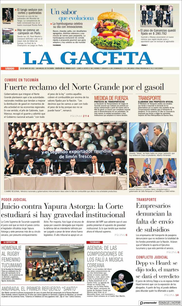 Portada de La Gaceta (Argentina)