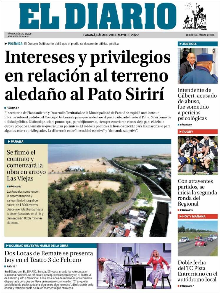 Portada de El Diario de Paraná (Argentina)