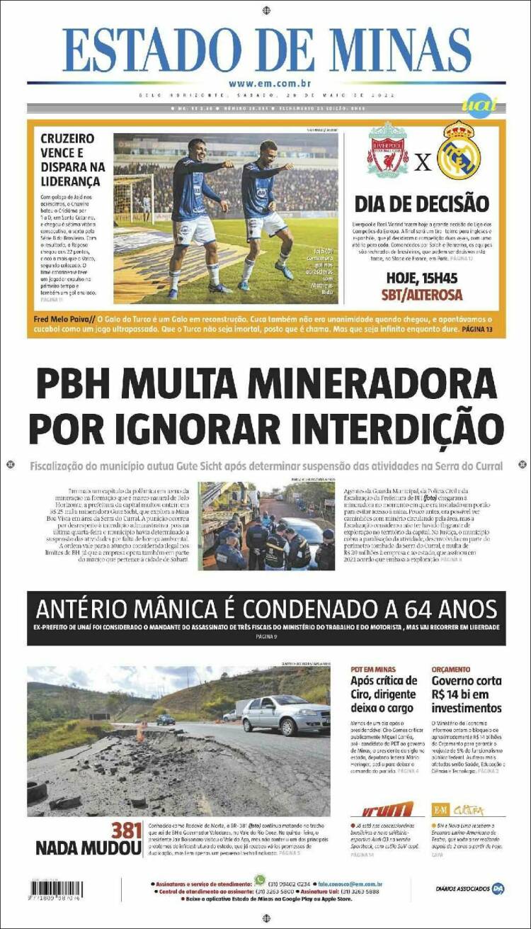Portada de Jornal Estado de Minas (Brasil)