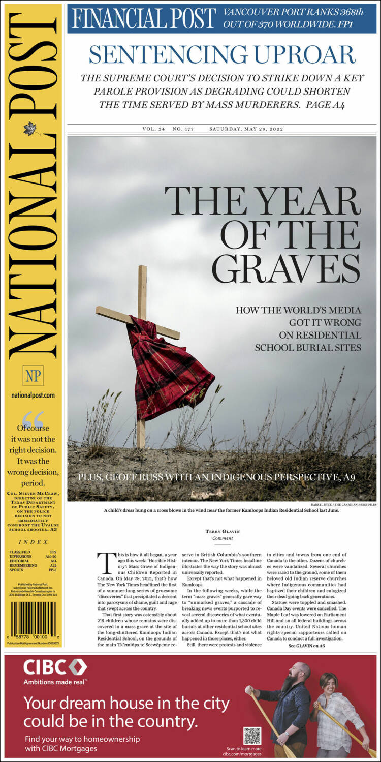 Portada de The National Post (Canadá)