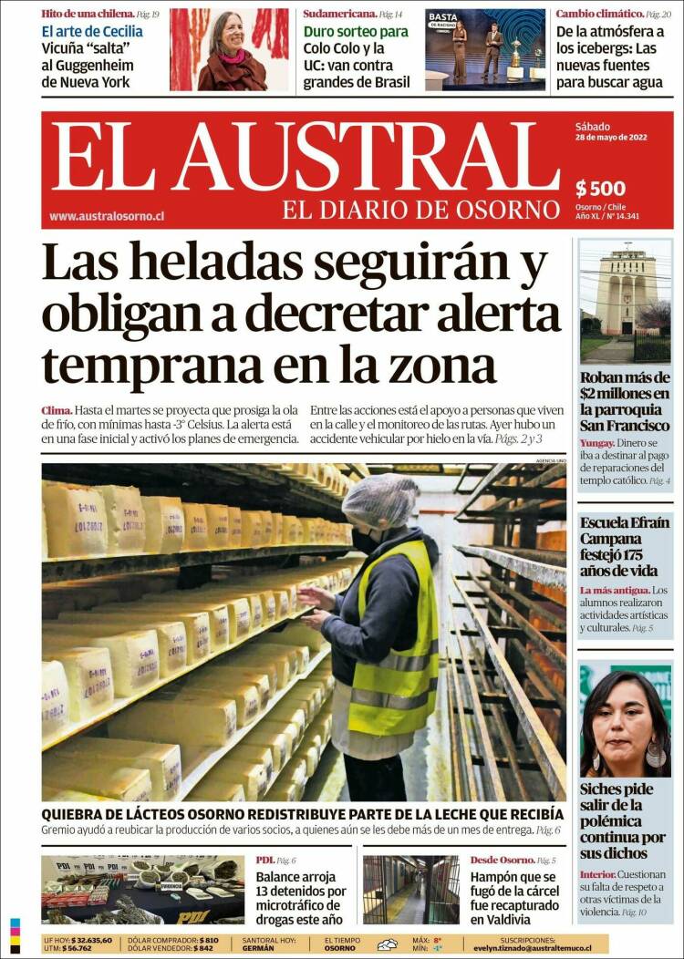Portada de El Austral de Osorno (Chile)