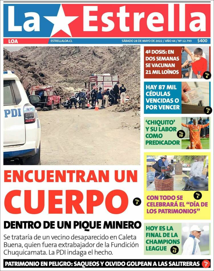 Portada de La Estrella de Loa (Chile)