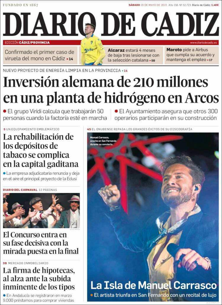 Portada de Diario de Cádiz (España)