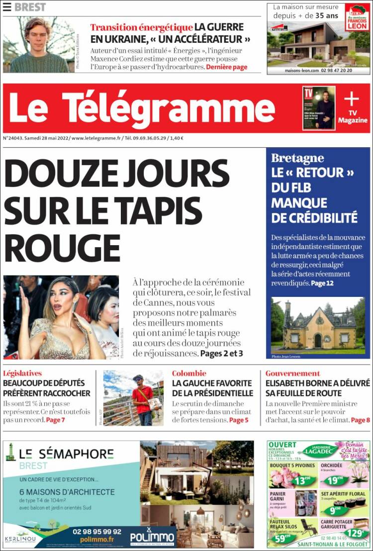 Portada de Télégramme (Francia)