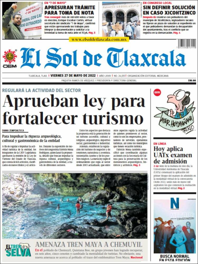 Portada de El Sol de Tlaxcala (M&eacute;xico)