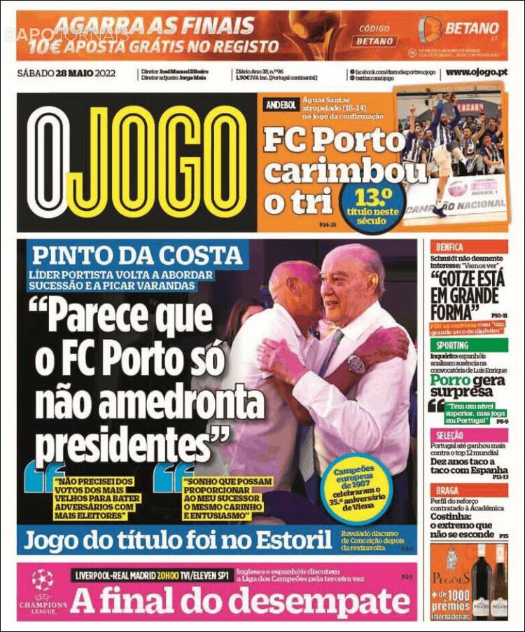 Portada de O Jogo (Portugal)