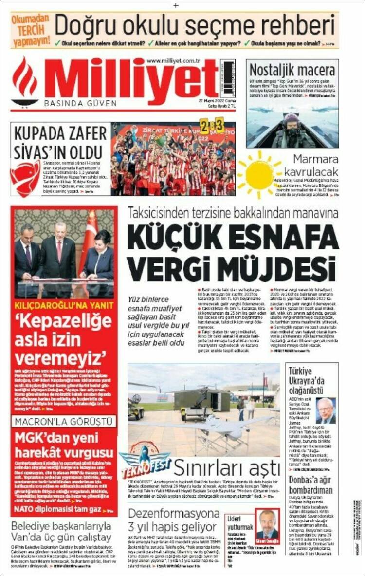 Portada de Milliyet (Turqu&iacute;a)