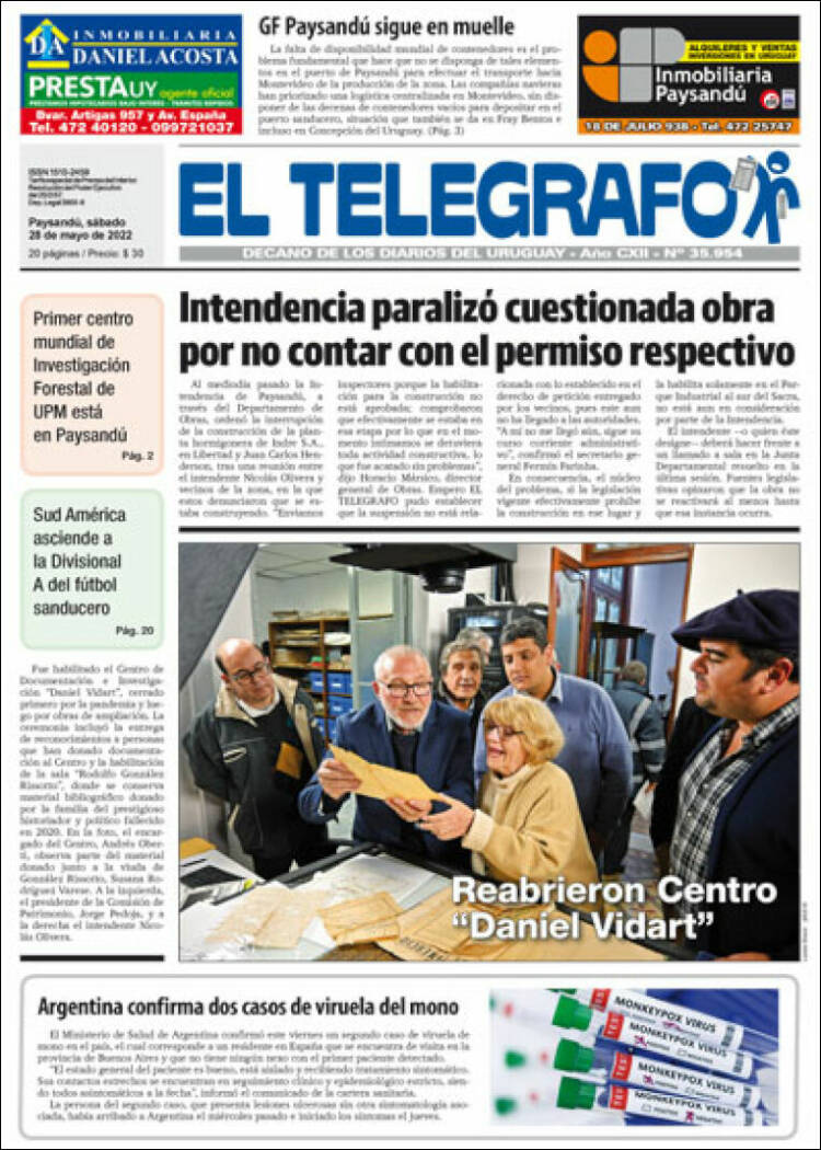 Portada de El Telégrafo (Uruguay)